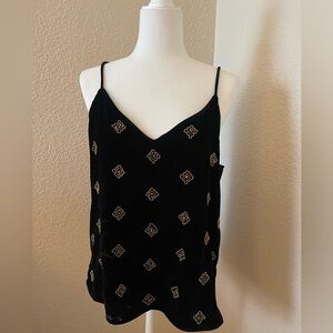 Lucky Brand Black Velvet Camisole with Gold Accents Sequins Size Medium